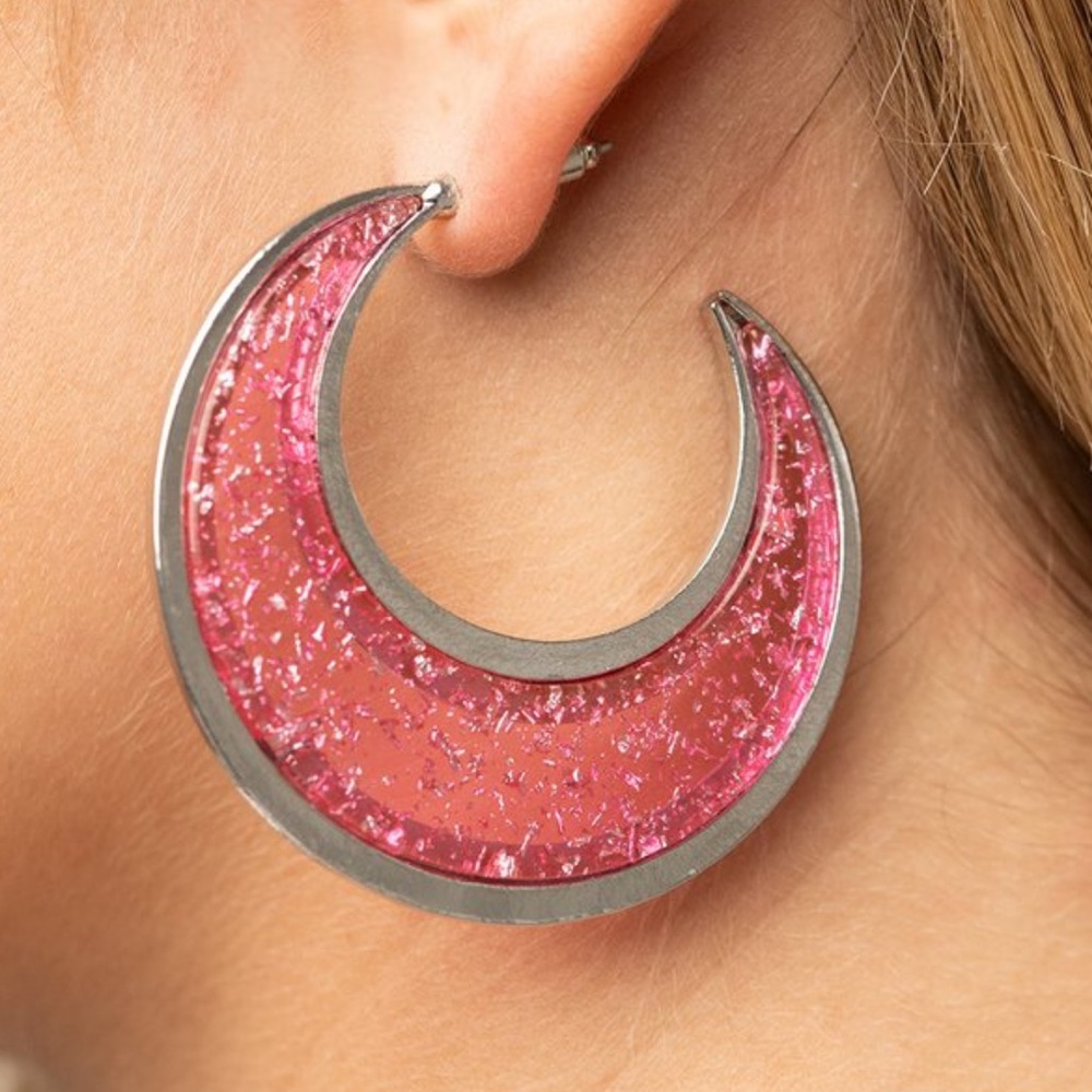 Pink half moon earrings